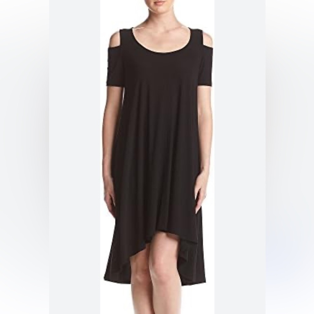 Jones New York Black Cold Shoulder‎ high Low Hem Trapeze Shift. Size S (D)